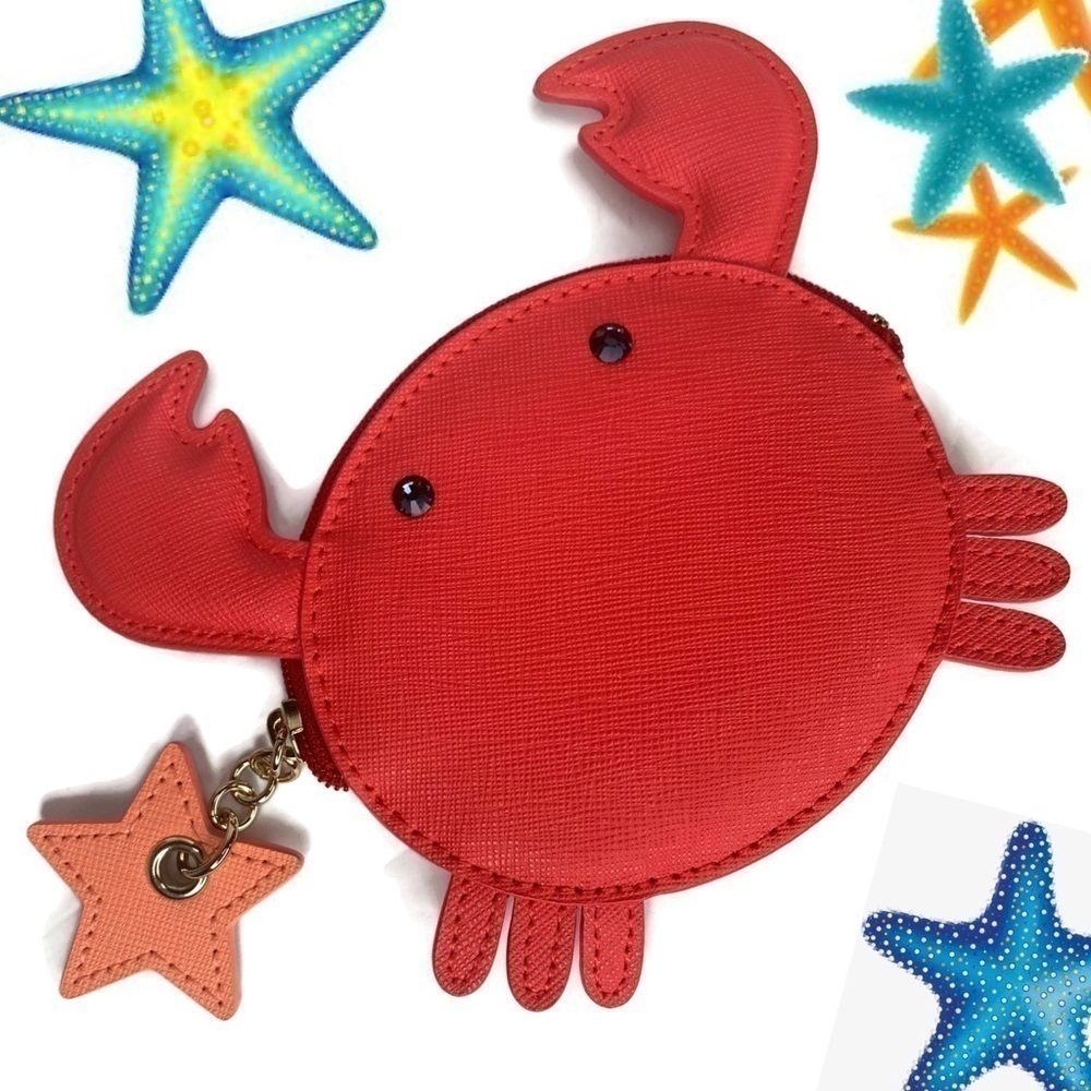 Kate Spade Germanium Red ZIP Crab 🦀Coin Pouch Bag